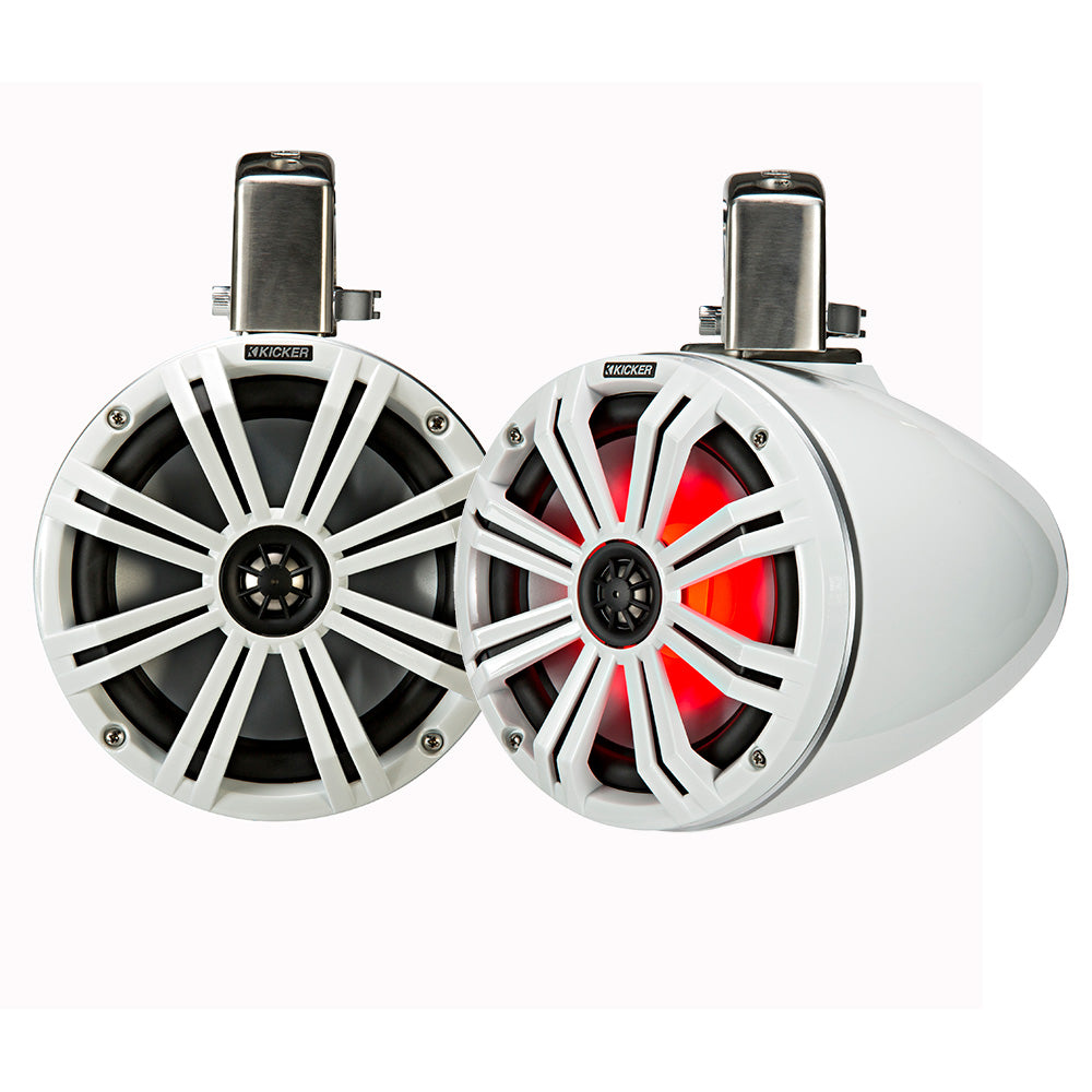 KICKER KMTC8 8 LED Coaxial Tower System  White wWhite Grille 45KMTC8W