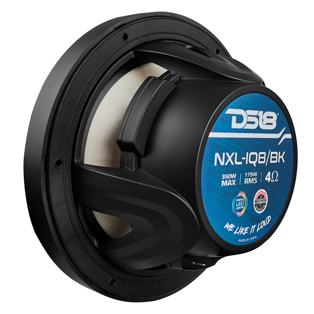 DS18 8 2Way Coaxial Marine Speakers wDigital LED Lights  Bullet Tweeter  Black  175W 4Ohm NXLIQ8BK