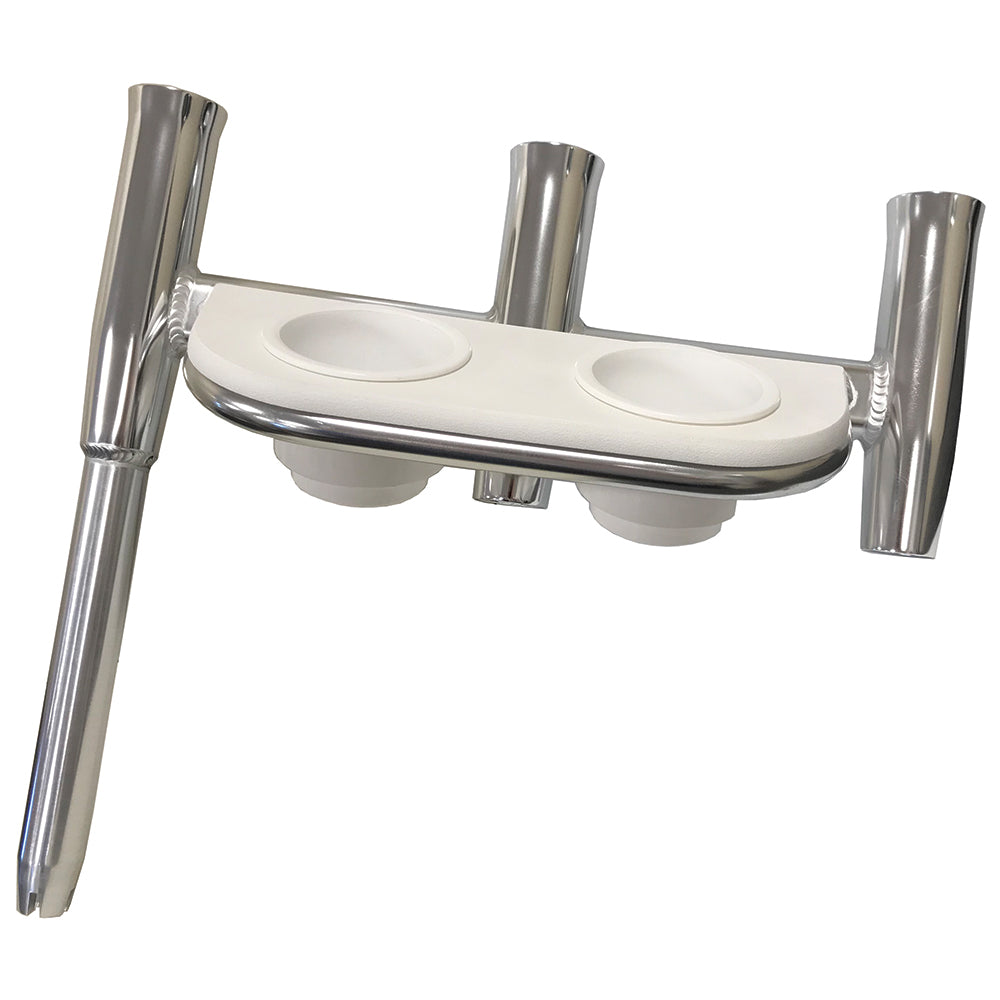 Tigress Offset Triple Rod Holder wCup Holders  Starboard Side  Polished Aluminum 881481