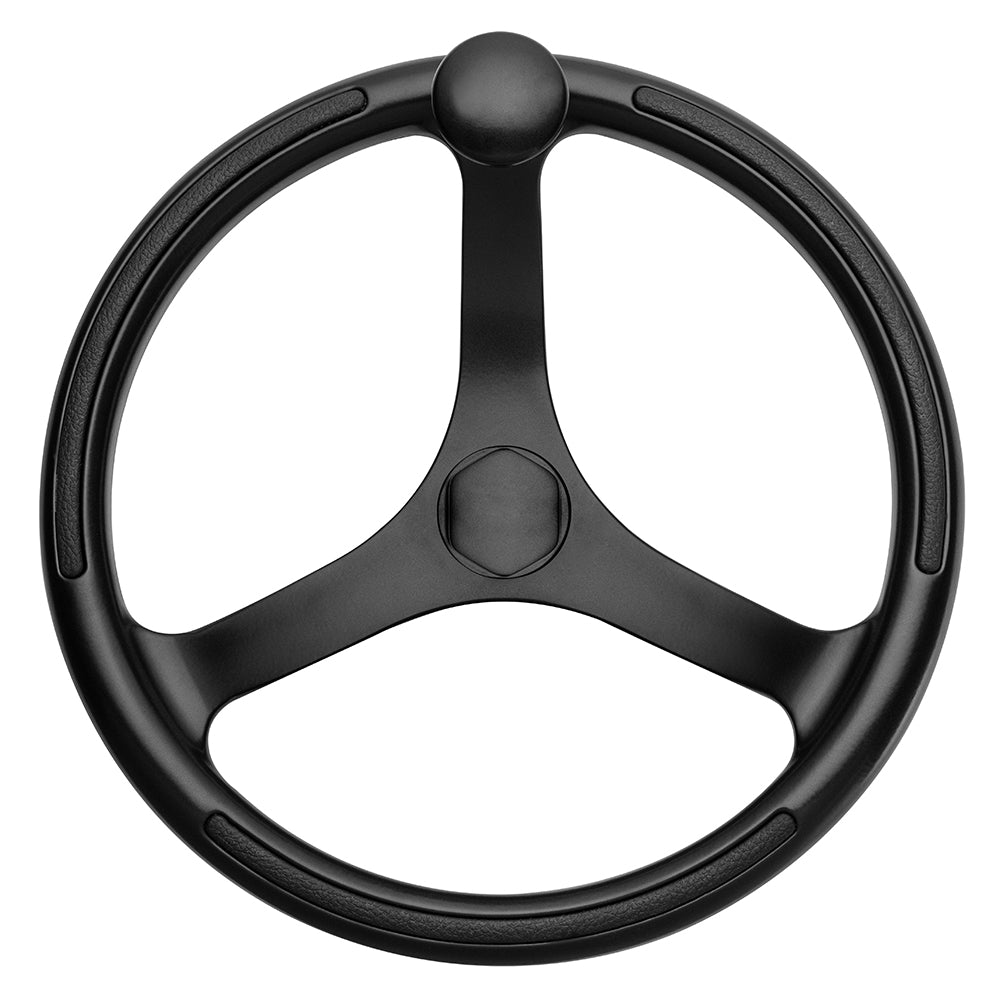 Schmitt Marine Primus Wheel 135 Black 34 Tapered Shaft wKnob Finger Grips  Black Powder Coat 742132BFGK
