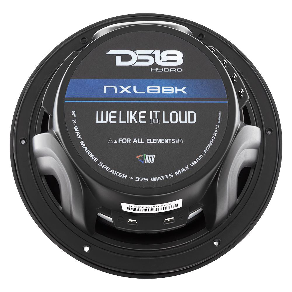 DS18 HYDRO 8 2Way Marine Speakers wRGB LED Lights 375W  Matte Black NXL8BK