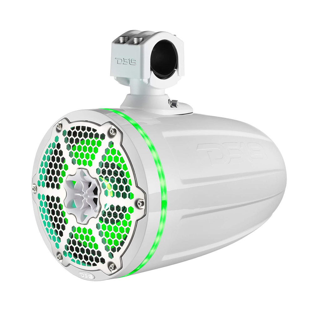 DS18 Hydro 8 Neodymium Marine Towers with Builtin Passive Radiator 1 Driver  RGB LED Light  550 Watts Pair  White