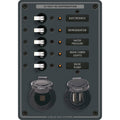 Blue Sea 8120  5 Position 12V Panel wDual USB  12V Socket 8120