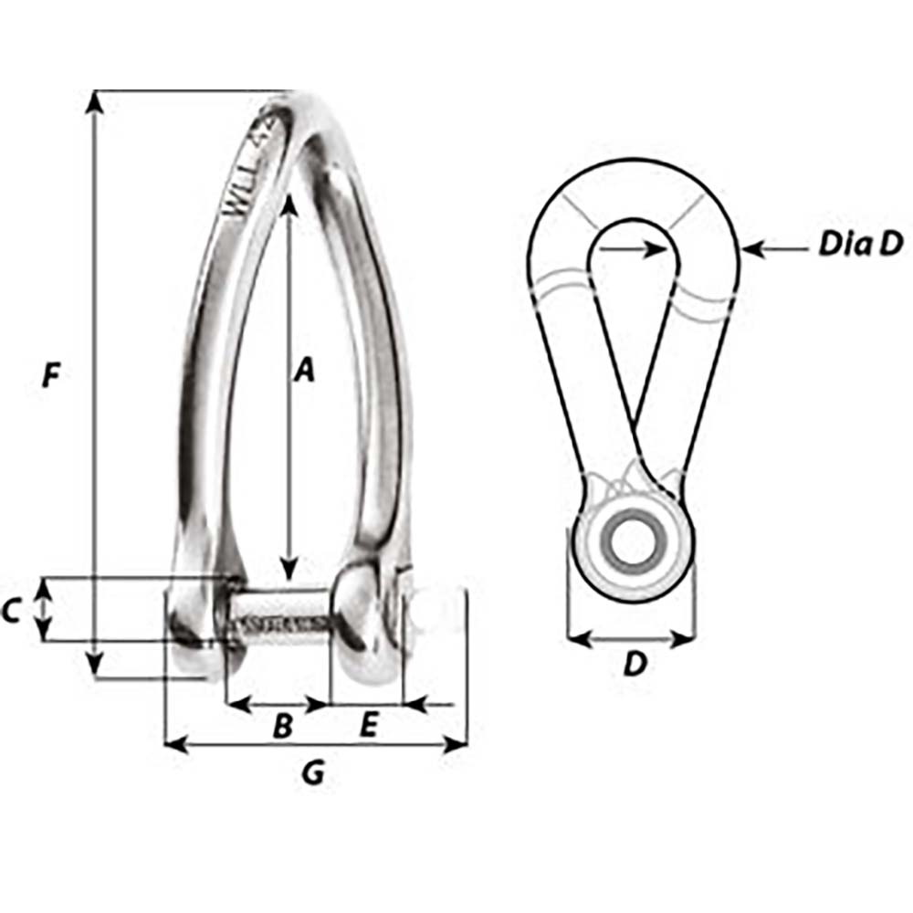 Wichard Captive Pin Twisted Shackle  Diameter 6mm  14 01423