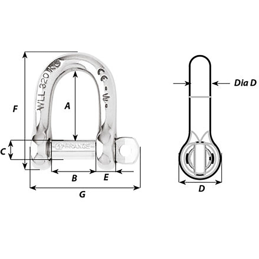 Wichard Not SelfLocking D Shackle  14mm Diameter  916 01207