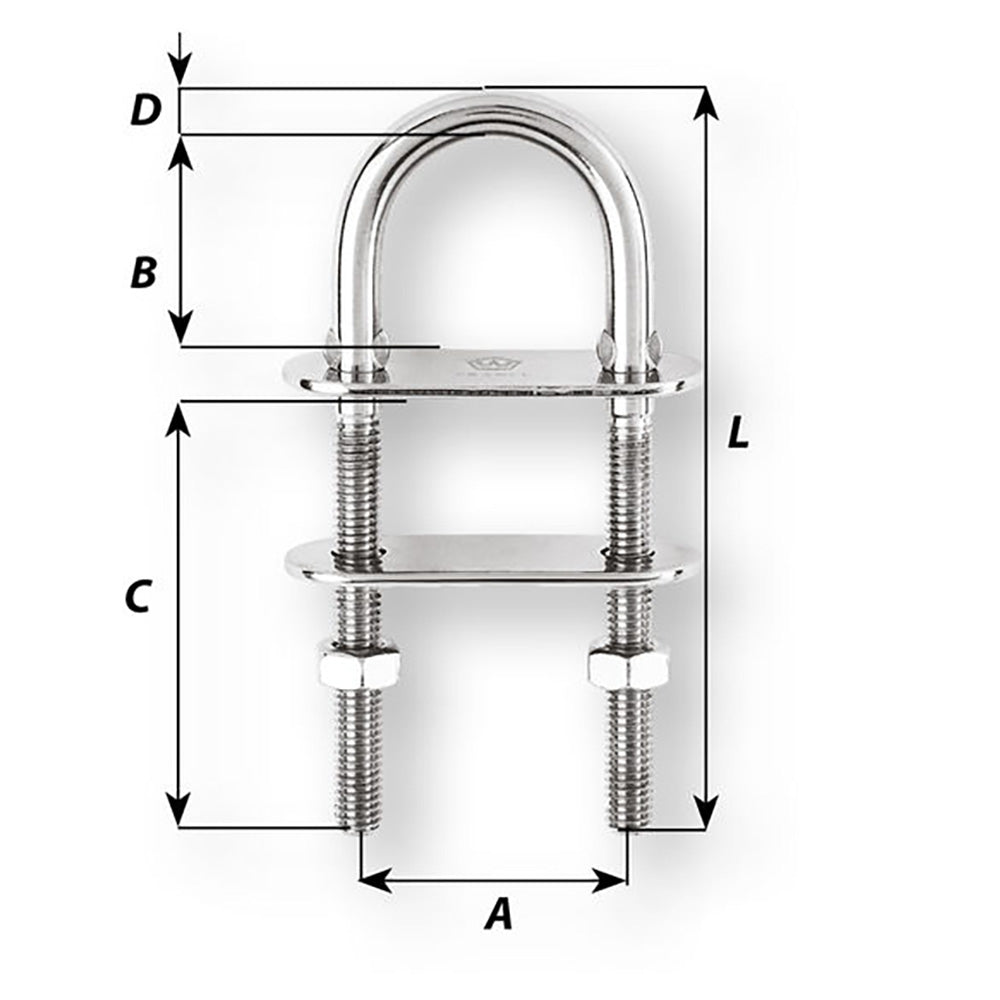 Wichard UBolt Pad Eye  8mm Diameter  516  100mm Length  31516 06524