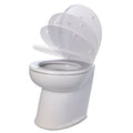 Jabsco Deluxe Flush 14 Angled Back 12V Raw Water Electric Marine Toilet wRemote Rinse Pump  Soft Close Lid 582603012