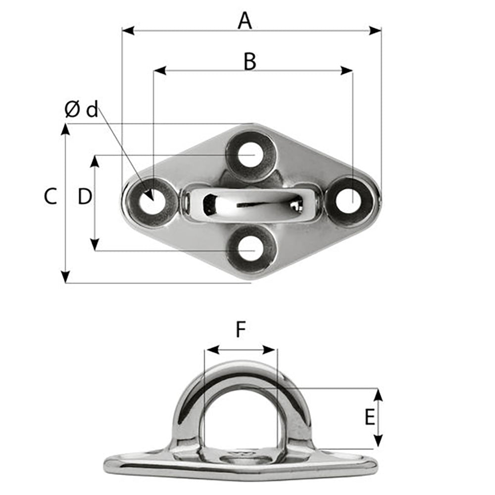 Wichard Diamond Pad Eye  Round  98mm Length 35564  M8 Screw 6646