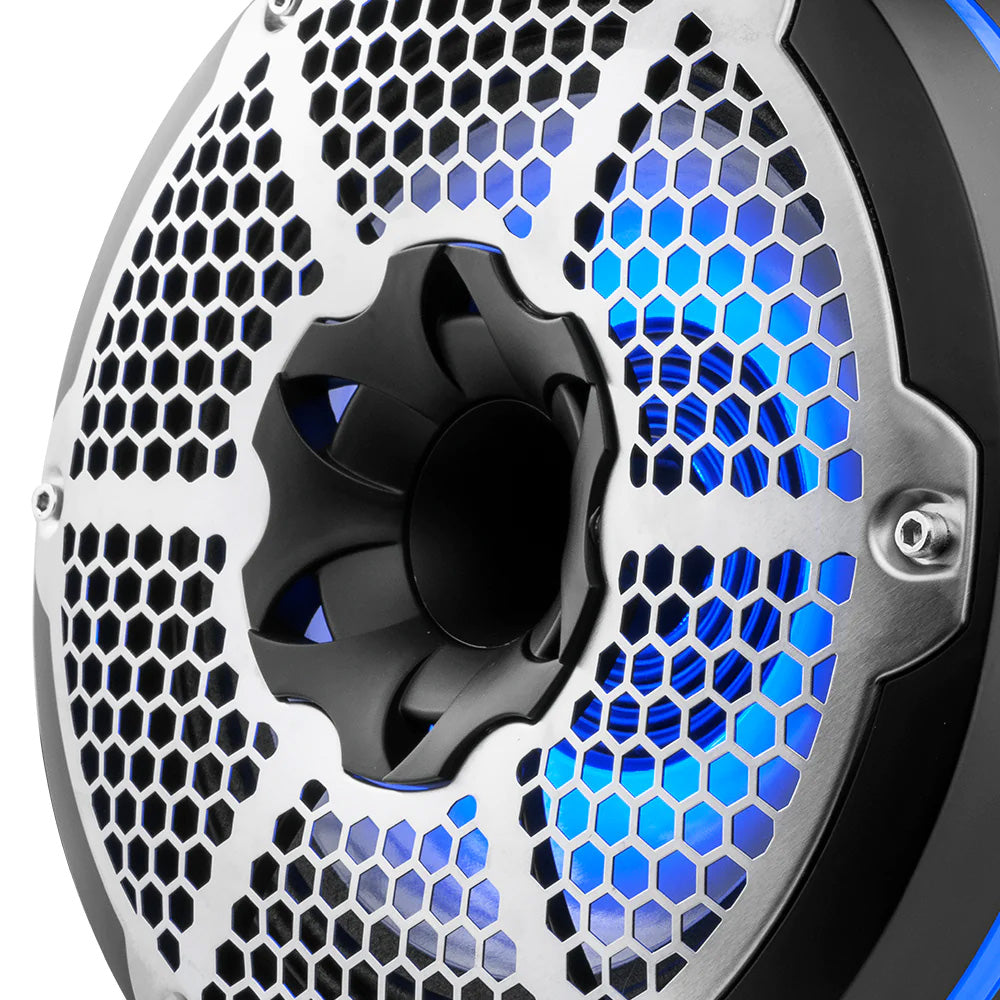 DS18 HYDRO 10 Neodymium Marine Towers wBuiltIn Passive Radiator 1 Driver  RGB LED Lights  900W  Black NXLX10TPNEOBK